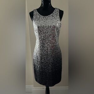 Vince Camuto Silver & Black Sequin Evening Dress Size 8